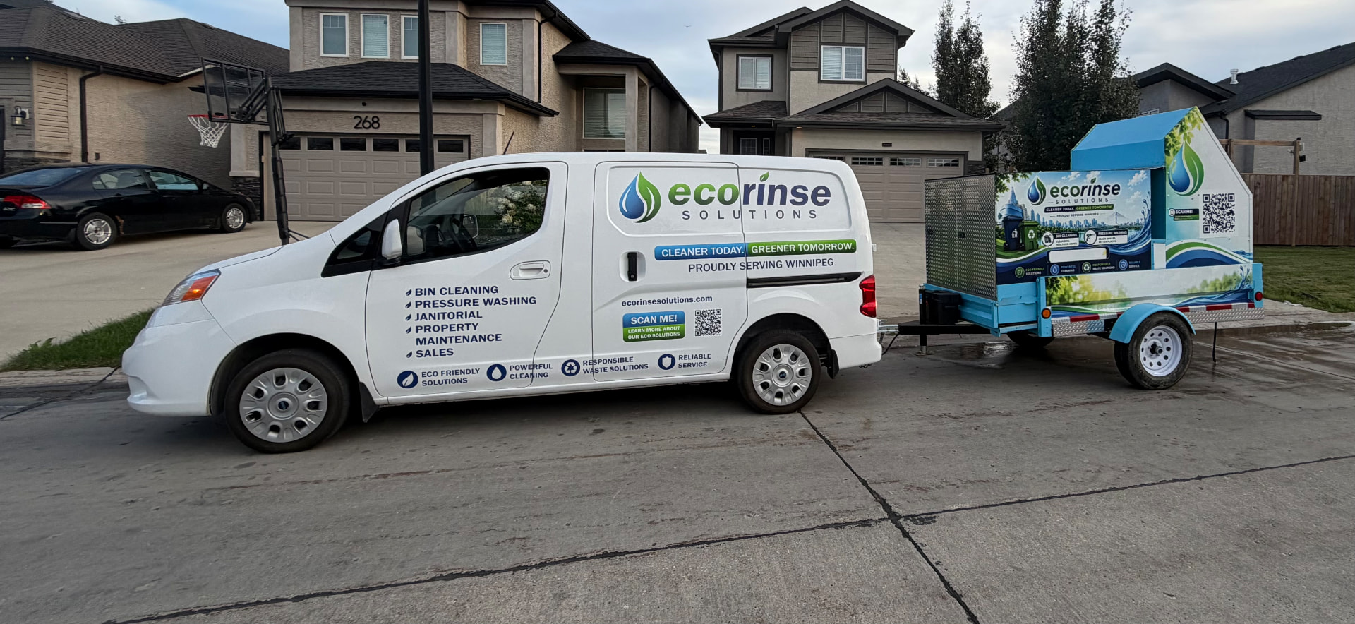 EcoRinse Solutions service van towing the mobile bin-cleaning trailer